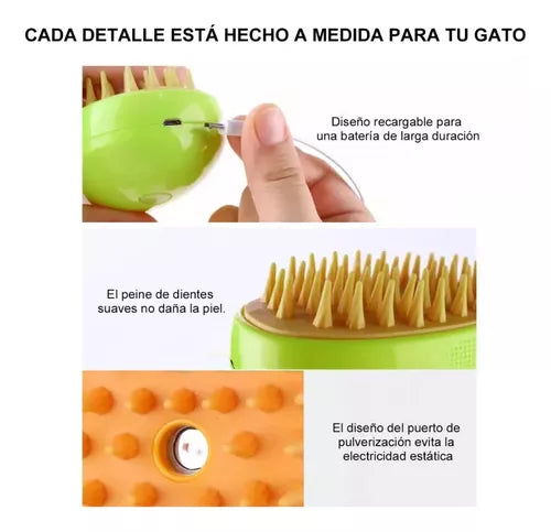 Cepillo de vapor para gatos, 3 en 1, cepillo de vapor de limpieza para gatos